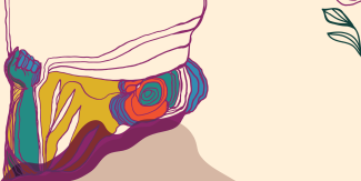 Website banner featuring an illustration by Nzilani Simu. The illustration shows a fist in the air, surrounded by lines that form the shapes of plants and flowers.